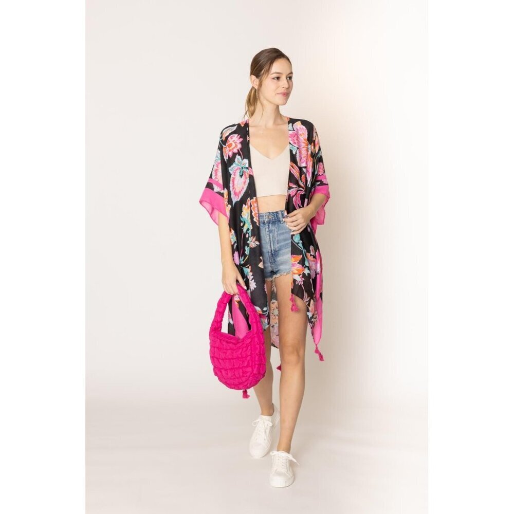 DIONA J FLORAL PRINT KIMONO ONE SIZE COLOR BLACK